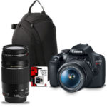 Cámara Digital Canon EOS REBEL T7 +S18-55 MM IS II +EF 75-300MM + micro SD 32gb+ Mochila para Cámara Canon Sling 100S