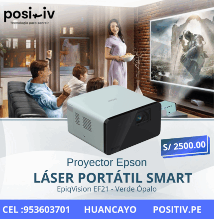 Proyector Láser Pórtatil Smart Epson EpiqVision EF21, Color Verde