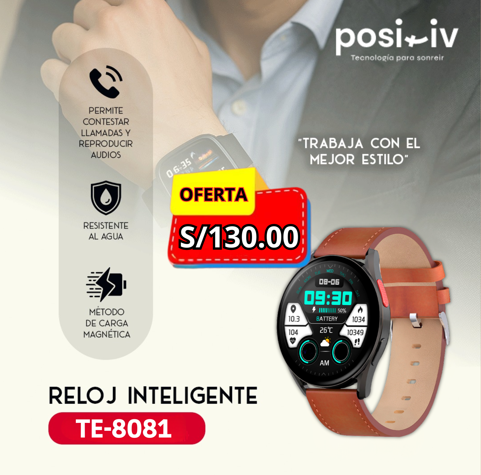 2 Reloj inteligente TEROS TE-8081B, 1.43" AMOLED, IP68, bluetooth 5.3, negro - Imagen 1
