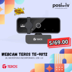 Webcam TEROS TE-9072, 2K, micrófono incorporado, USB 2.0