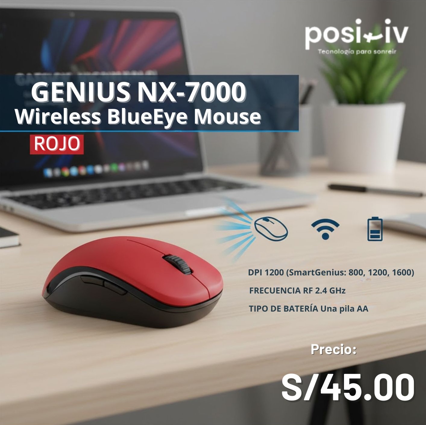 NX-7000 Mouse Genius Inalambrico Nx-7000 – Rojo - Imagen 1