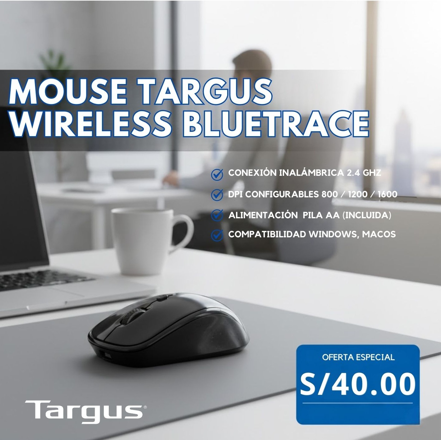 TARGUS WIRELESS BLUETRACE MOUSE(1) Ratón USB inalámbrico Blue Trace - Negro - Imagen 1