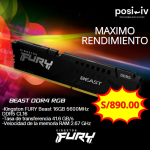 Memoria Kingston Fury Beast 16GB DDR5-5600MT/s, PC5-44800, CL40, 1.25V, 288-Pin, DIMM