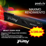 Memoria Kingston Fury Beast, 8GB, DDR4-3200MT/s, PC4-25600, CL16, 1.35V,288-Pines, XMP 2.0