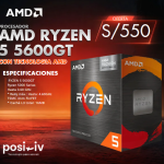 Procesador AMD Ryzen 5 5600GT, 3.60 / 4.60 GHz, 16MB L3, 6 Core, AM4, 7nm, 65W.