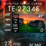 Monitor curvo TEROS TE-2734S, 27" FHD VA, 144HZ, 1MS, HDMI, DP, Audio out