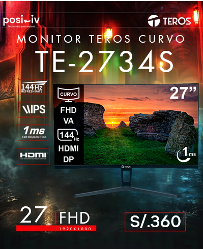 Captura de pantalla 2026-07-25 133739 Monitor curvo TEROS TE-2734S, 27" FHD VA, 144HZ, 1MS, HDMI, DP, Audio out - Imagen 1