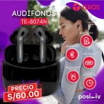 Audífonos TWS TEROS TE-8074N, BT 5.3, USB, Pantalla digital