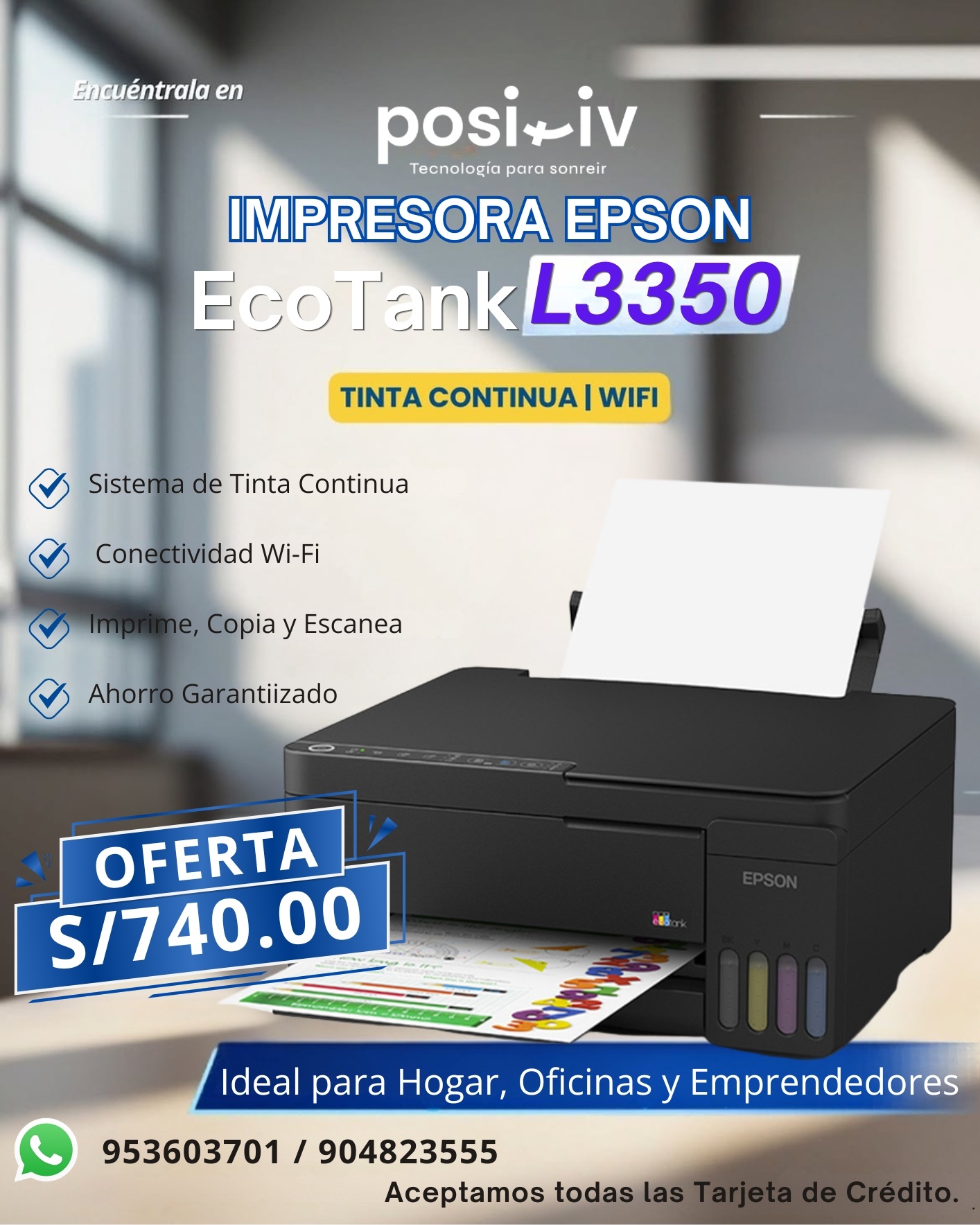 Ahorro Garantions Momand BarTTORNS MULTIFUNCIONAL EPSON ECOTANK L3350 WIFI - Imagen 1